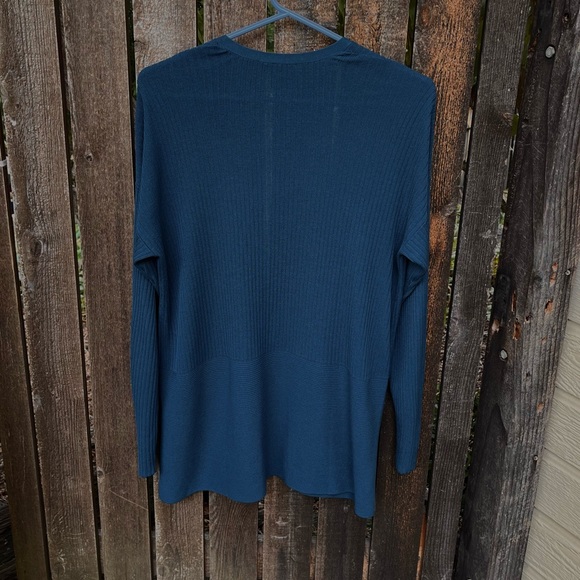 Eileen Fisher Ribbed Tencel Teal Open Cardigan Sweater Sz Petite Medium - Picture 6 of 11